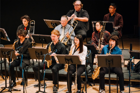 Jazz orchestra playing instruments